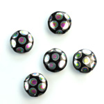 Pressed Glass Peacock Bead - Round 11MM SHINY JET