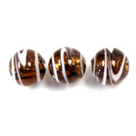 Czech Glass Lampwork Bead - Round 12MM SMOKE TOPAZ WHITE SWIRL SILVER LINE 10474