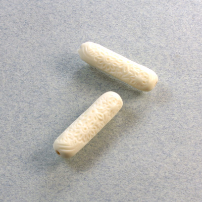 Plastic Engraved Bead - Opaque Tube 21x6MM MATTE IVORY