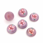 Glass Medium Dome Lampwork Cabochon - Round 10MM PINK ON AMETHYST (04870)