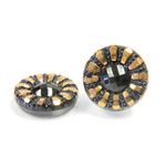 Glass Flat Back Engraved Button Top - Round Daisy 18MM GOLD on JET