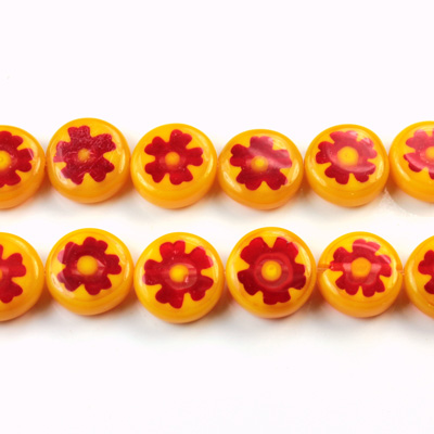 Glass Millefiori Bead - Round Donut 35MM YELLOW RED (40)