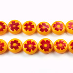 Glass Millefiori Bead - Round Donut 35MM YELLOW RED (40)