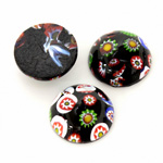 Glass Medium Dome Lampwork Cabochon - Round 18MM VENETIAN BLACK MOSAIC (03105)