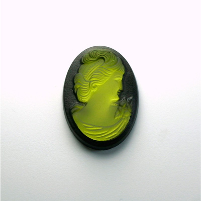 German Glass Cameo Woman Oval 25x18MM MATTE OLIVENE ON JET