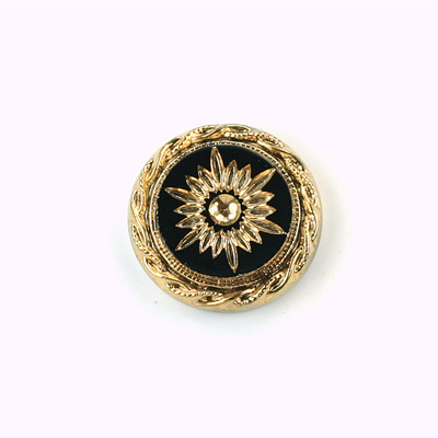Glass Flat Back Engraved Victorian Intaglio - Round 18MM GOLD on JET