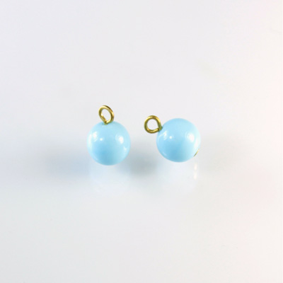 Pressed Glass Bead with 1 Brass Loop - Round 08MM LT BLUE TURQ/Brass