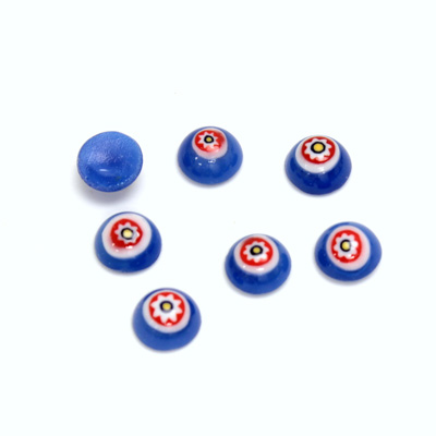 Glass Medium Dome Lampwork Cabochon - Round 07MM VENETIAN BLUE MOSAIC (04474)