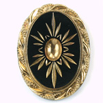 Glass Flat Back Engraved Victorian Intaglio 40x30MM GOLD on JET