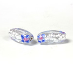 Czech Glass Lampwork Bead - Oval 18x8MM Flower ON CRYSTAL with SILVER FOIL