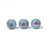 Czech Glass Lampwork Bead - Smooth Round 10MM Flower PINK ON AQUA (60151)