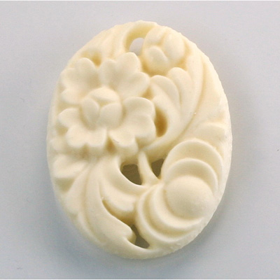 Plastic Flat Back Stone - Flower Oval 40x30MM MATTE LIGHT IVORY