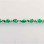 Linked Bead Chain Rosary Style with Glass Fire Polish Bead - Round 4MM LT EMERALD-Brass