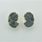 Plastic Cameo - Woman with Ponytail Oval 18x13MM BLACK ON WHITE