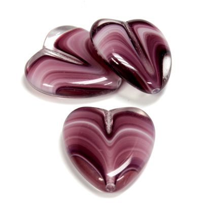 Czech Pressed Glass Bead - Smooth Heart 24x22MM PORPHYR AMETHYST