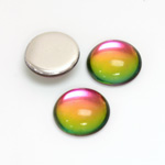 Glass Medium Dome Foiled Cabochon - Round 15MM Coated IRIDIS