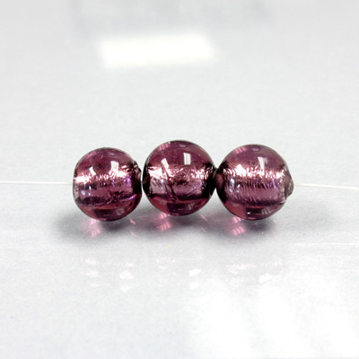 Czech Glass Lampwork Bead - Smooth Round 10MM AMETHYST SILVER LINED