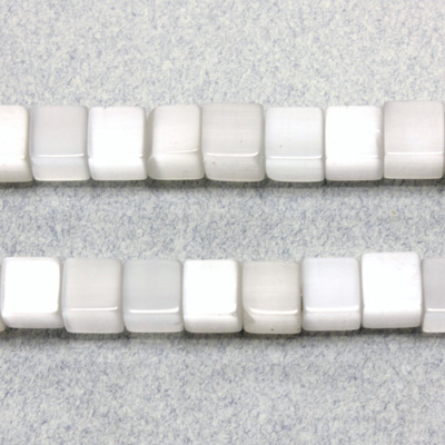 Fiber Optic Synthetic Cat's Eye Bead - Smooth Cube 06x6MM CAT'S EYE WHITE