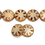 Czech Glass Fire Polish Bead Cut & Engraved Window 18MM IVORY with DIFFUSION COATING