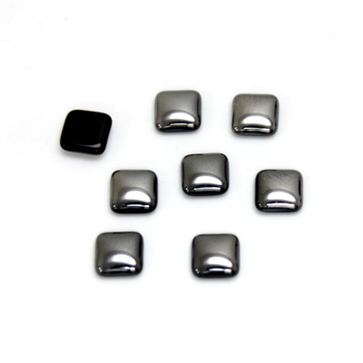 Glass Low Dome Cabochon - Square Antique 06x6MM Metallic Coated HEMATITE