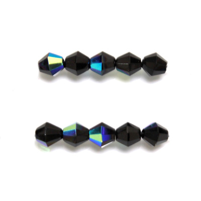 Czech Glass Fire Polished Bead - Bicone 06MM JET AB