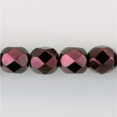 Czech Glass Pearl Faceted Fire Polish Bead - Round 08MM GARNET 70499