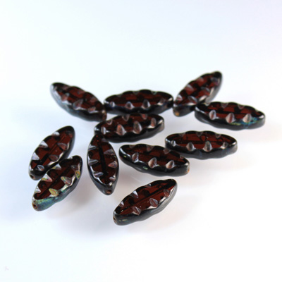 Czech Glass Fire Polish Bead Cut & Engraved Window 18x7MM DARK TOPAZ with DIFFUSION COATING