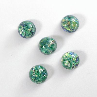Glass Medium Dome Lampwork Cabochon - Round 09MM GREEN OPAL (02420)