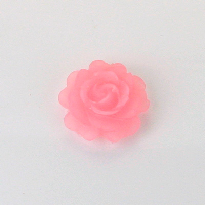 Plastic Carved No-Hole Flower - Rose Bloom 15MM TRANS MATTE PINK