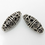 Cast Metal Engraved Bead - Oval 26x10MM ANTIQUE SILVER PLATED