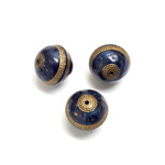 Plastic Engraved Bead -  Gold Tapestry Round 12MM NAVY