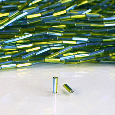 Preciosa Czech Glass Bugle Bead with Square Hole - Size 3 BLUE-GREEN SL 87733