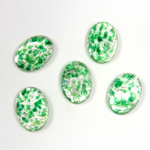 Glass Medium Dome Lampwork Cabochon - Oval 14x10MM SILVER FOIL OPAL GREEN