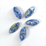 Glass Medium Dome Lampwork Cabochon - Navette 15x7MM BLUE OPAL (04531)