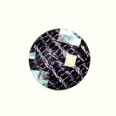 Plastic Flat Back Striped Rauten Rose - Round 25MM DYED PURPLE on BLACK