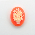 Plastic Cameo - Flower Basket Oval 25x18MM IVORY ON CORNELIAN