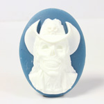 Plastic Cameo - Zombie Cowboy Oval 40x30MM WHITE ON ROYAL BLUE