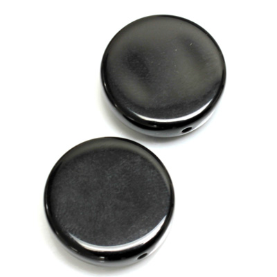 Plastic Bead - Opaque Color Smooth Flat Round 22MM JET