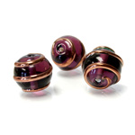 Czech Glass Lampwork Bead - Round 14MM COPPER WRAP AMETHYST