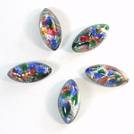 Glass Medium Dome Lampwork Cabochon - Navette 15x7MM BLACK MULTI OPAL (04460)