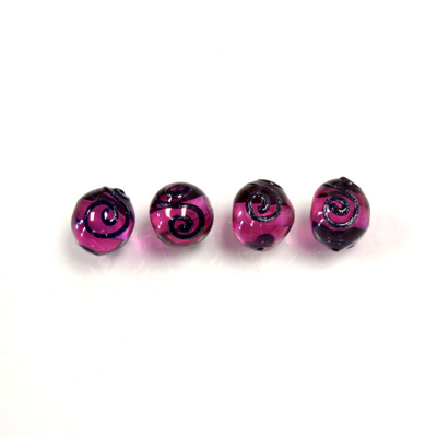 Czech Glass Lampwork Bead - Round 08MM ROSE with Swirl Design