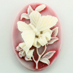 Plastic Cameo - Butterfly Oval 40x30MM WHITE ON RUBY FS