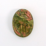 Gemstone Flat Back Carved Scarab 25x18MM EPIDOTE