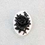 Plastic Cameo - Rose Flower Oval 25x18MM BLACK ON WHITE