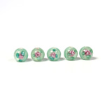 Czech Glass Lampwork Bead - Smooth Round 06MM Flower PINK ON LT GREEN (00049)