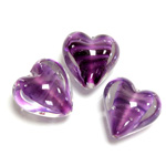 Glass Lampwork Bead - Heart Shape Smooth 18MM PORPHYR CRYSTAL AMETHYST