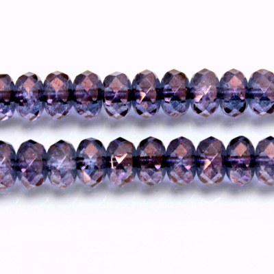 Czech Glass Fire Polish Bead - Rondelle Donut 07x4MM 1/2 Coated CRYSTAL/PURPLE