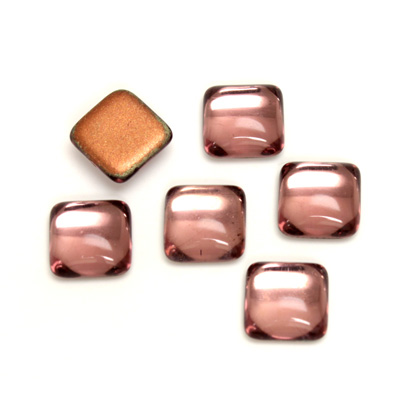 Glass Low Dome Foiled Cabochon - Square Antique 10x10MM LT AMETHYST
