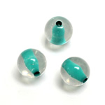 Plastic Bead - Color Lined Smooth Large Hole - Round 14MM CRYSTAL LIGHT TURQUOISE LINE