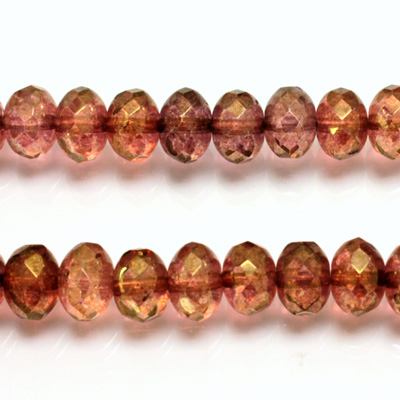 Czech Glass Fire Polish Bead - Rondelle Donut 09x6MM LUMI COATED ROSE